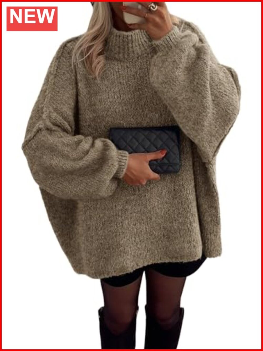 Oversized Chunky Knit Mock Neck Pullover Sweater